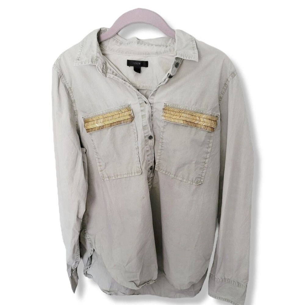 J Crew Women's Casual Button-Up Shirt with Gold Accents